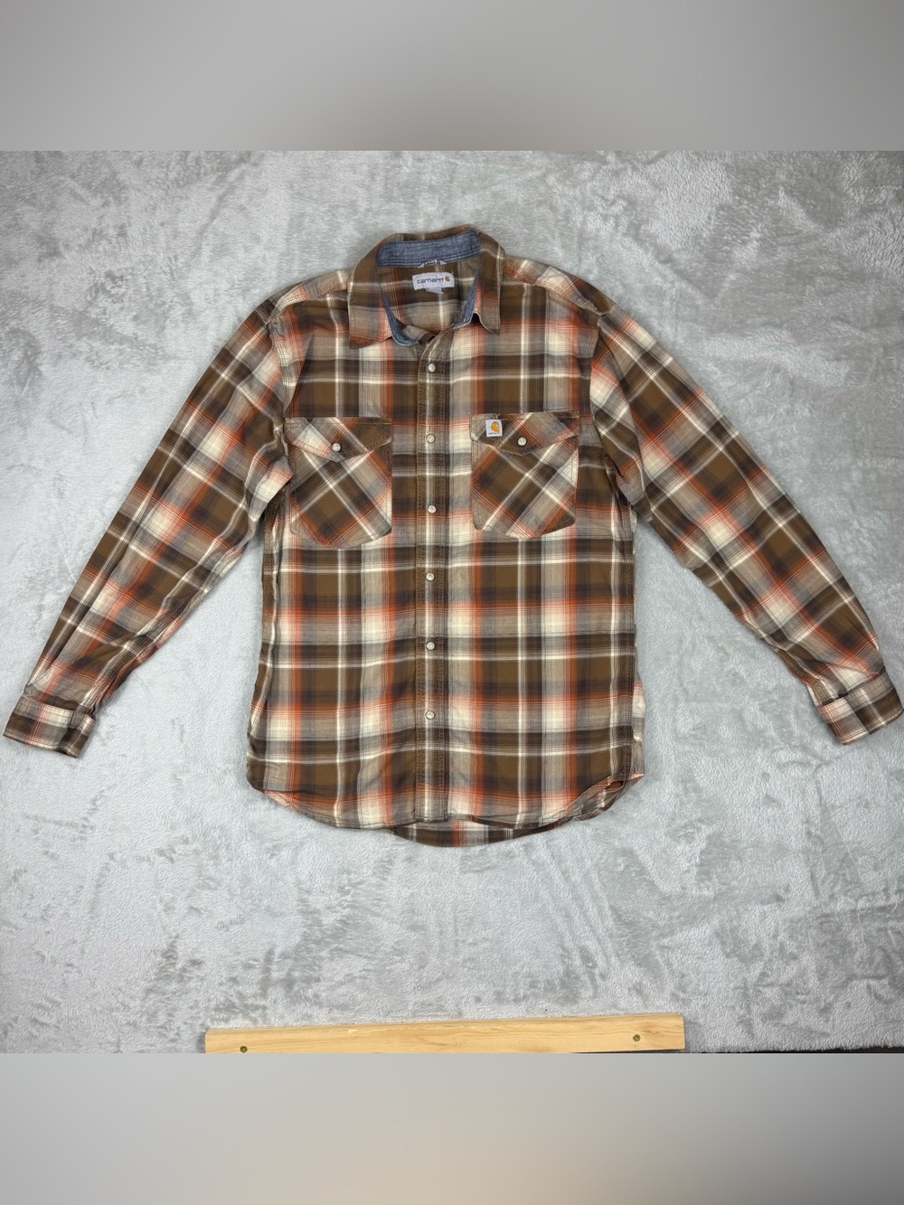 Carhartt Mens Pearl Snap Relaxed Fit Flannel Long Sleeve Plaid Shirt Medium